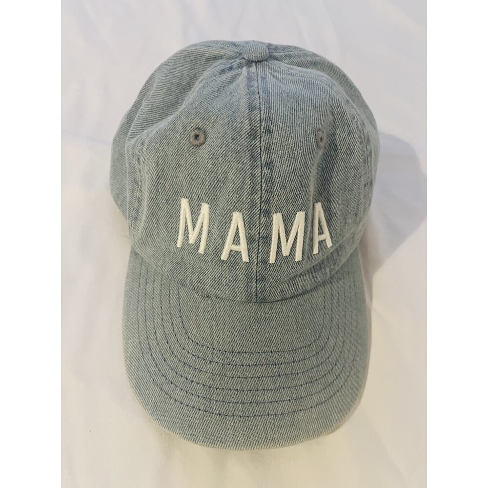 MAMA Cap in Light Denim Blue w/White Embroidered Text, Adjustable, by Rey To Z